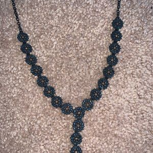 Black and blue sparkly long necklace
